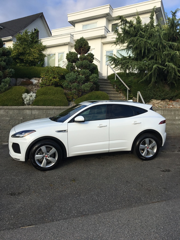 White Jaguar E-PACE, side profile