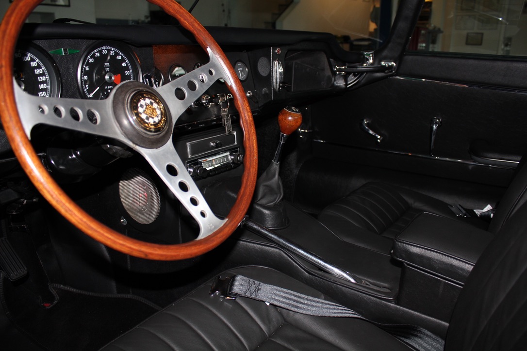 Black interior and wood-rim steering wheel